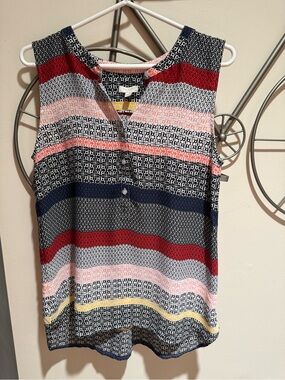 Talbots Sleeveless Striped Printed Shell Top - Navy, Red & Pink Size S
